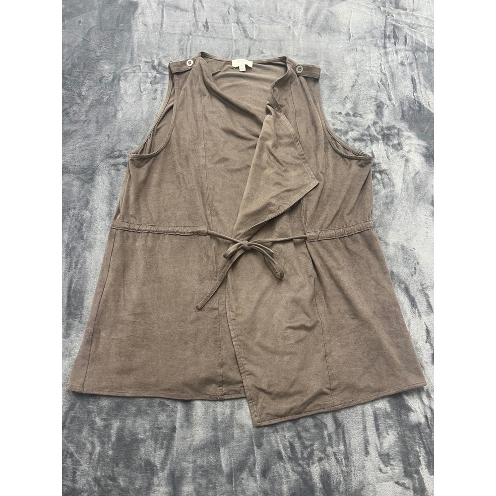 Umgee Faux Suede Draped Vest Womens Medium Brown Drawstring‎ Waist Boho Layering